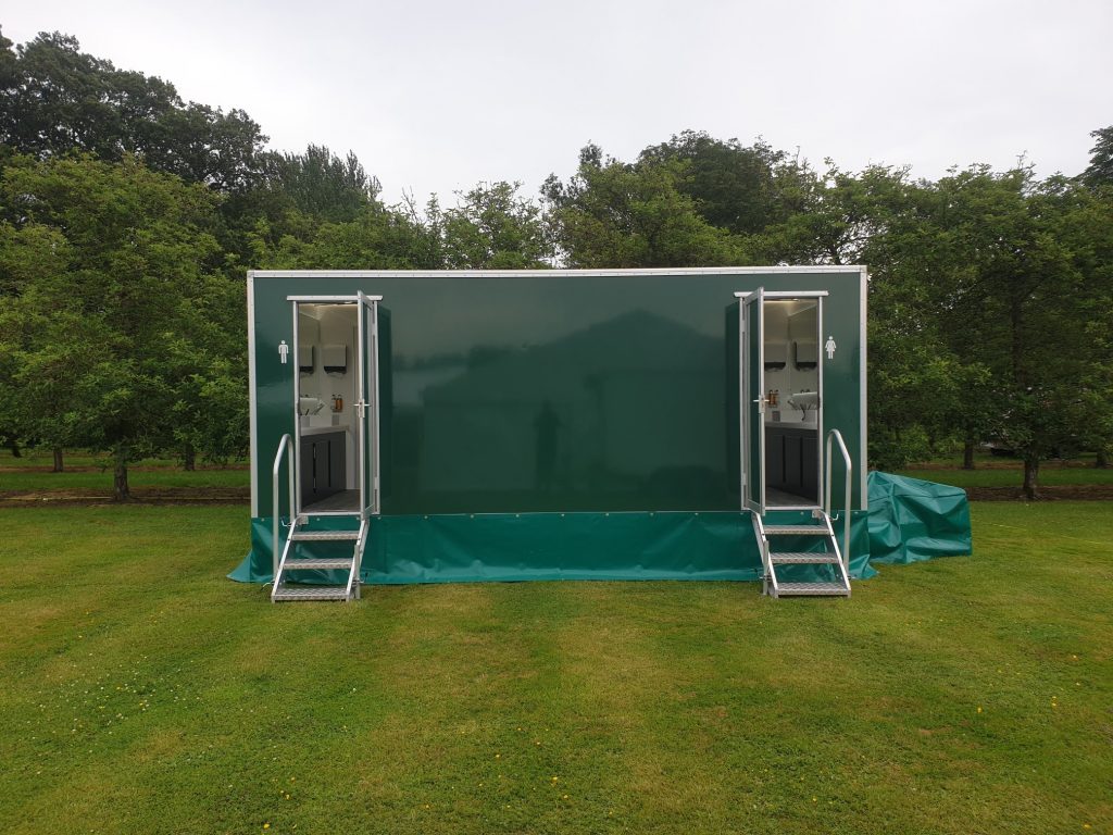 luxury portable toilets open at an event